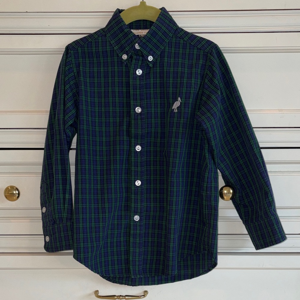 The Beaufort Bonnet Company Navy and Green Plaid Button Down Shirt